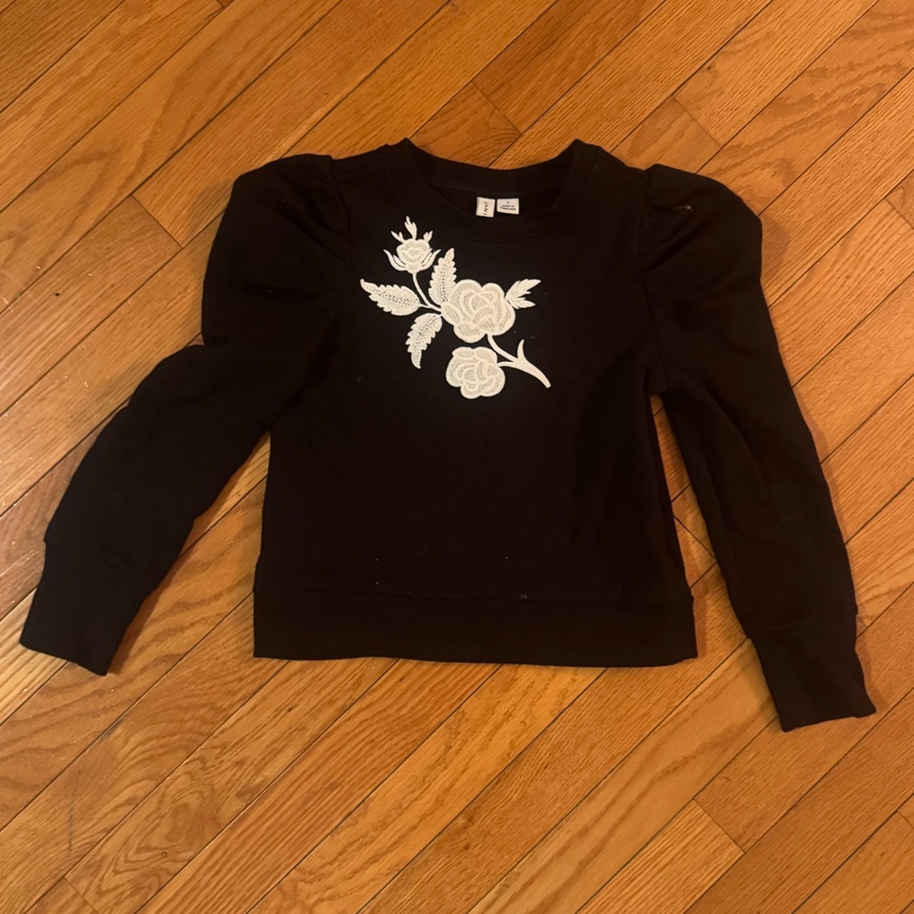 Janie and Jack Black Sweater with White Floral Design